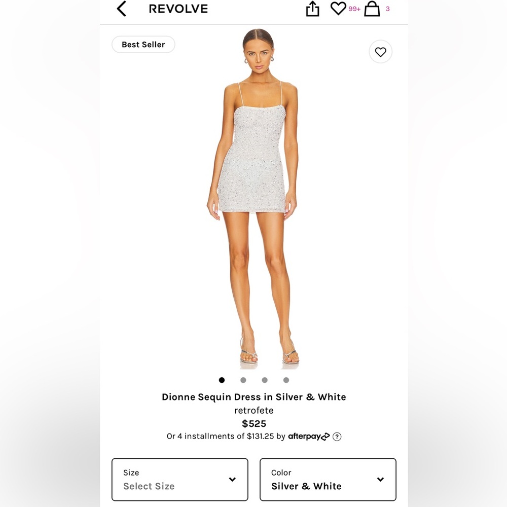 Retrofete- Dionne Sequin Mini Dress in Silver and White - SIZE SMALL